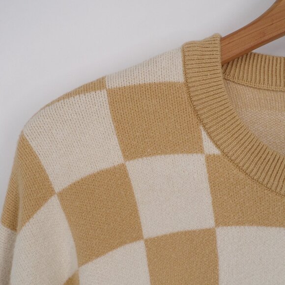Show Me Your MuMu Sweater Beige Check Knit Pullover Crew Neck Women's Size Small - Picture 4 of 14